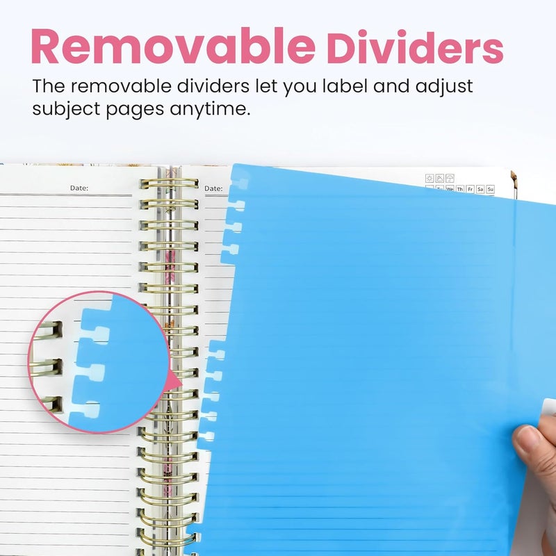 Taja Large Spiral Lined Notebooks for Work with Removable Dividers & Tabs, 8.5"x11" Pretty Hardcover 5 Subject Notebook Journal for Women, College Ruled, Perfect for Study & Office Organization, 280 Pages,Wildflowers - Image 4